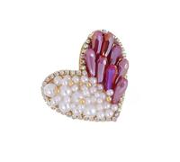 Épinglette en forme de cœur en alliage avec strass et perles - Accessoire élégant pour badge et sac - Insigne élégant en strass - Design romantique en alliage avec cristal