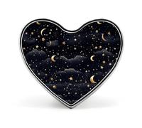Épinglette personnalisée en alliage d'aluminium avec étoiles et lune sur fond foncé - Mini broche classique en forme de cœur - Pour sacs à dos, chapeaux, costumes, vestes