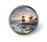 Épinglette personnalisée en alliage d'aluminium avec motif phare de Père Noël - Mini broche classique de 2,5 cm pour sacs à dos, chapeaux, costumes, vestes, vêtements