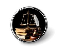 Épinglette ronde à bouton en forme de marteau de justice, représentant une balance de cabinet d'avocats. Fournitures pour vêtements et sacs.