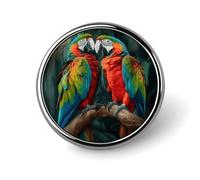 Épinglette ronde en émail avec deux perroquets colorés - Fournitures d'artisanat durables et tendance - Accessoire de costume pour homme et femme