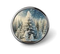 Épinglette ronde en émail avec motif sapin des merveilles de neige et sapin de Noël - Fournitures d'artisanat durables et tendance - Accessoire de costume pour homme et femme