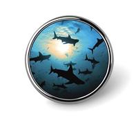 Épinglette ronde en émail avec requins marteaux, fournitures artisanales, durables et tendance, accessoire de costume pour homme et femme