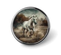 Épinglette ronde en émail motif cheval courant dans un champ - Fournitures d'artisanat durables et tendance - Accessoire de costume pour homme et femme