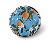 Épinglette ronde en émail orange et fleurs - Fournitures d'artisanat durables et tendance - Accessoire de costume pour homme et femme