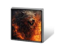 Épinglette tendance en métal motif loup sauvage dans le feu pour homme et femme pour sac à dos, chapeau amusant (carré)