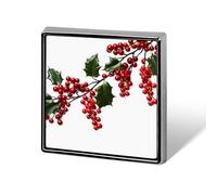 Épinglettes carrées en métal avec branches de houx et baies imprimées pour sacs à dos ou revers - Accessoire de Saint-Valentin - 1,8 x 1,8 cm - Aluminium et alliage d'aluminium