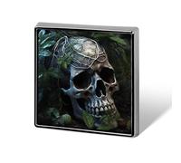 Épinglettes carrées en métal avec feuilles vertes et tête de mort pour sacs à dos ou revers, épingle de Saint-Valentin, accessoire de revers, 1,8 x 1,8 cm, aluminium, alliage d'aluminium
