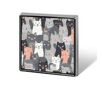 Épinglettes carrées en métal avec motif de chats gris mignons et drôles imprimés pour sacs à dos ou revers - Accessoire de Saint-Valentin
