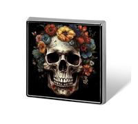 Épinglettes carrées en métal avec motif fleurs et tête de mort pour sacs à dos ou revers, broche de Saint-Valentin, accessoire de revers, 1,8 x 1,8 cm, aluminium, alliage d'aluminium