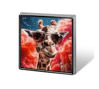 Épinglettes carrées en métal avec motif girafe portant des lunettes de soleil imprimées pour sacs à dos ou revers - Accessoire de Saint-Valentin