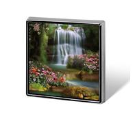Épinglettes carrées en métal imprimé cascades fleurs et arbres pour sacs à dos ou revers, épingle de Saint-Valentin, accessoire de revers, 1,8 x 1,8 cm, aluminium, alliage d'aluminium