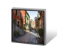 Épinglettes carrées en métal imprimé rue d'Italie pour sacs à dos ou revers - Accessoire de Saint-Valentin - 1,8 x 1,8 cm - Aluminium et alliage d'aluminium