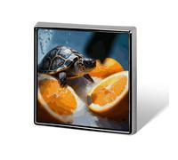 Épinglettes carrées en métal Motif tortues sortant d'oranges pour costumes, sacs à dos et chapeaux, accessoire de revers, Square, Aluminium, Alliage d'aluminium