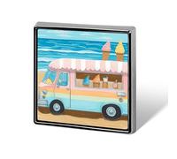 Épinglettes carrées en métal pour l'été, la plage, le camion de crème glacée imprimé pour sacs à dos ou revers, épingle de Saint-Valentin, accessoire de revers