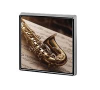 Épinglettes carrées en métal pour saxophone sur partition de musique - Badge brooceh carré pour sacs à dos ou revers - Accessoire de Saint-Valentin - 1,8 x 1,8 cm - Alliage d'aluminium