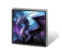 Épinglettes carrées en métal violet avec motif dragon violet et lune pour sacs à dos ou revers - Accessoire de Saint-Valentin - 1,8 x 1,8 cm - Alliage d'aluminium