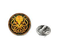 Épinglettes rondes en acier inoxydable avec emblème Cthulhu - Style vintage - Style steampunk - Pour collier - Pour photos et bijoux faits à la main, Métal