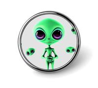 Épinglettes rondes en forme de chapeau d'alien vert - Épinglettes amusantes pour sacs à dos, sacs, costumes, accessoires - Broche circulaire en métal - En aluminium - Non, Circular, Aluminium, Pas de