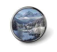 Épinglettes rondes unisexes pour chapeau - Paysage d'hiver dans les Alpes bavaroises - Convient pour la décoration et l'offrir à des amis