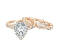 Epinki Bague 925 Argent Femme, Ensemble de 2 Bagues de Luxe en Zirconium en Forme de Larme 6 x 9mm 1.5 Ct Or Rose Anneau Alliance Taille 52