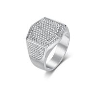 Epinki Bague Bijoux Homme en Acier Inoxydable 19mm, Hip Hop Large avec Zirconium Blanc Argent Bagues Simple Bijoux Taille 57