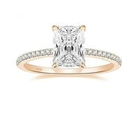 Epinki Bague Femme Argent 925, Zirconium Rectangulaire 7x9mm 3Ct Or Rose Bagues de Mariage Bijoux avec Pierre Taille 47