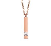Epinki Collier Souvenir, Pendentif Rectangle Or Rose Blanc avec Zirconium Collier Urne pour Femme Homme en Acier Inoxydable Chaîne 60 CM