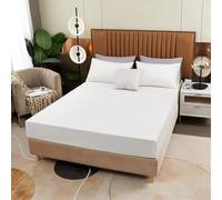 Epinki Drap House 160 x200, Bonnet 20cm, Blanc, Coton Polyester, Draps de Lit Couleur Unie Drap Doux