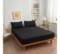 Epinki Drap Housse de Lit 120x200cm, Bonnet 25cm, Noir, Polyester, Draps de Lit Couleur Unie Drap Doux
