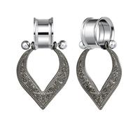 Epinki Ecarteur Oreilles 4mm Argent Antique Pendentif Amovible, Tunnel Acier Inoxydable Forme en V Goutte d'eau Vintage, Piercing Bijoux Gothique