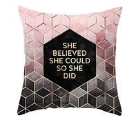 Epinki Housse Oreiller 50x50, Housse Coussin Motif de Cubes She Believed She Could So She Did Housse de Coussin Exterieur en Polyester, Noir Rose Or