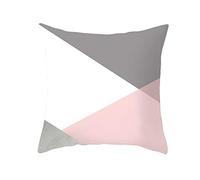 Epinki Taie d'oreiller 50x50, Housse Coussin Triangle Géométrique Housse de Coussin Canape en Polyester, Blanc Rose Gris
