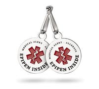 EpiPen étiquette de sac (2 unités) | Alertante médicale pour sac | Étiquettes métalliques durables, double face | 3 cm / 1,25 pouce de diamètre | Fixe sur tout zip