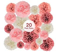EpiqueOne Pompons en Papier de Soie 20 Pcs/Rose Tendre, vieux Rose, Mauve et Crème/Décorations Murales Florales en Papier Coloré pour mariages, Baby showers, Mariages remises de diplômes, gouters…
