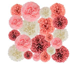 EpiqueOne Pompons en Papier de Soie 20 Pcs/Rose Tendre, vieux Rose, Mauve et Crème/Décorations Murales Florales en Papier Coloré pour mariages, Baby showers, Mariages remises de diplômes, gouters…