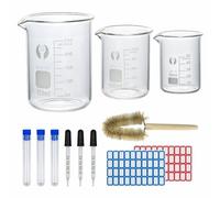 Episkey Gobelet doseur en verre de laboratoire - 250 ml, 100 ml, 50 ml - Verre borosilicate - 3 pipettes compte-gouttes en verre de 1 ml et tube de rangement - 1 pinceau (3)
