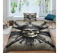 epivo Squelette Parure De Lit pour Enfant - Motif Pirate - avec Housse De Couette Et Housse De Couette Douce Et Respirante Single(135x200cm)