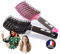 Epkh-Brosse Poil De Sanglier [ 1 Brosse À Cheveux Rose En Poils De Sanglier ] Brosse A Cheveux Demelante, 100% Naturelle \U2013 Pour Démêler En Douceur ! (Pink/Black)