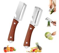 Eplucheur 2 En 1 Multifonction, éPlucheur Multifonctionnel En Bois - 2 Pcs | Lame Inox Ultra-Tranchante, éPlucheur + DéCapsuleur + RâPe, Un Seul Ensemble, Des PossibilitéS Culinaires Infinies
