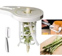 Éplucheur à asperges avec 6 lames et couteau à éplucher multifonction en acier inoxydable - 6 lames de précision avec serre-joint et pilon - Éplucheur manuel 3 en 1 pour asperges, carottes et plus