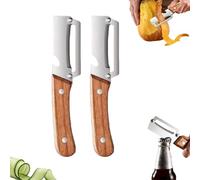 Éplucheur À Légumes Multifonctionnel 2 En 1, 2x Éplucheur À J ulienne Avec Manche En Bois Et Ouvre-bouteille, Ép lucheur En Bois Sans Accrocs Avec Lame Ultra-tranchante Pour Pommes De Terre, Fruits