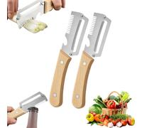 Éplucheur De Légumes 2-en-1 Avec Manche En Bois, 2Pièces Couteau Éplucheur Multifonction En Acier Inoxydable Avec Ouvre-Bouteille, Antidérapant Épluchage Sans Effort Des Pommes De Terre, Pommes