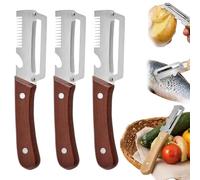 Éplucheur de Légumes Multifonction - Eplucheur Polyvalent avec Manche en Bois Massif Anti-Accrochage, Lame en Acier Inoxydable pour Fruits, avec Décapsuleur et Coupe-Oignon, 2026 Nouveau (3pcs)