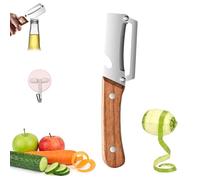 Éplucheur Légumes Multifonction 2 en 1 en Acier Inoxydable avec Décapsuleur Intégré, Econome Legumes, Économe Ergonomique Manche en Bois pour Pommes de Terre, Carottes et Fruits (A)