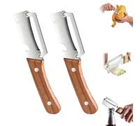Eplucheur Multifonction, Econome Légumesà Manche Bois Lame Inox, Éplucheur Pomme de Terre avec Julienne, Écailles Poisson et Ouvre-Bouteille, Outil de Cuisine Ergonomique, 2Pc (A)