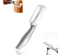 Éplucheur multifonction en acier inoxydable avec manche en bois et décapsuleur large lame pour éplucher efficacement les citrouilles, pommes de terre, concombres, carottes et plus encore (B)