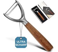 Éplucheur Premium 304 en acier inoxydable amélioré, Éplucheur de fruits et légumes multifonctionnel avec manche en bois véritable, Lame ultra-tranchante et robuste (Type Y)