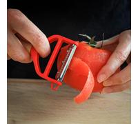 Eplucheur T-Duo - Manche En Bois De Hêtre - Double Lame Inox - Epluche-Légumes,Préparation De Juliennes - Idéal Pour Droitiers Et Gauchers - Rouge