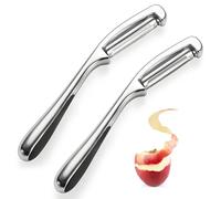 Éplucheur Universel (2 Pièces), 16.5 x 2cm pivotant en forme de P en Alliage de zinc, Pour cuisine, fruits, carottes, Couleur argent, 1 Pièces Microdents+1 Pièces Éplucheur Droit